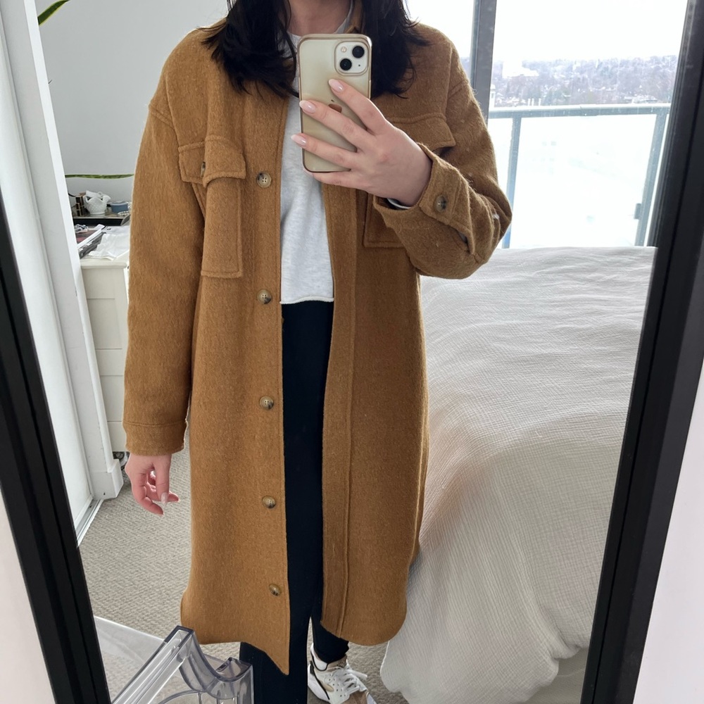 Oak + Fort 100% Wool Oversized Midi Length Shirt Jacket - Size XS